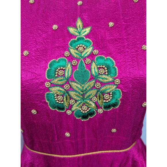 Indian Dress Magenta Full Pullover Silk Dupuoni Beaded Mirrors See Description - Picture 13 of 16